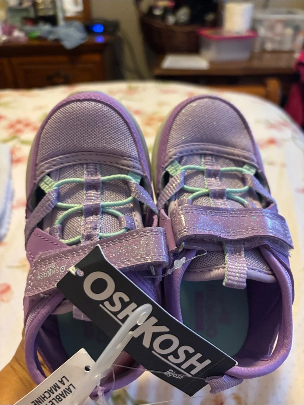 OshKosh B'gosh Lilac Glitter Sneakers with Mint Accents